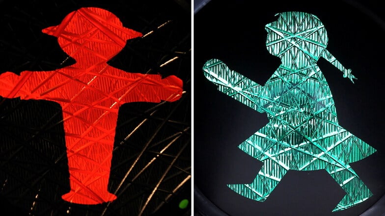 Man sieht Ampelmännchen.