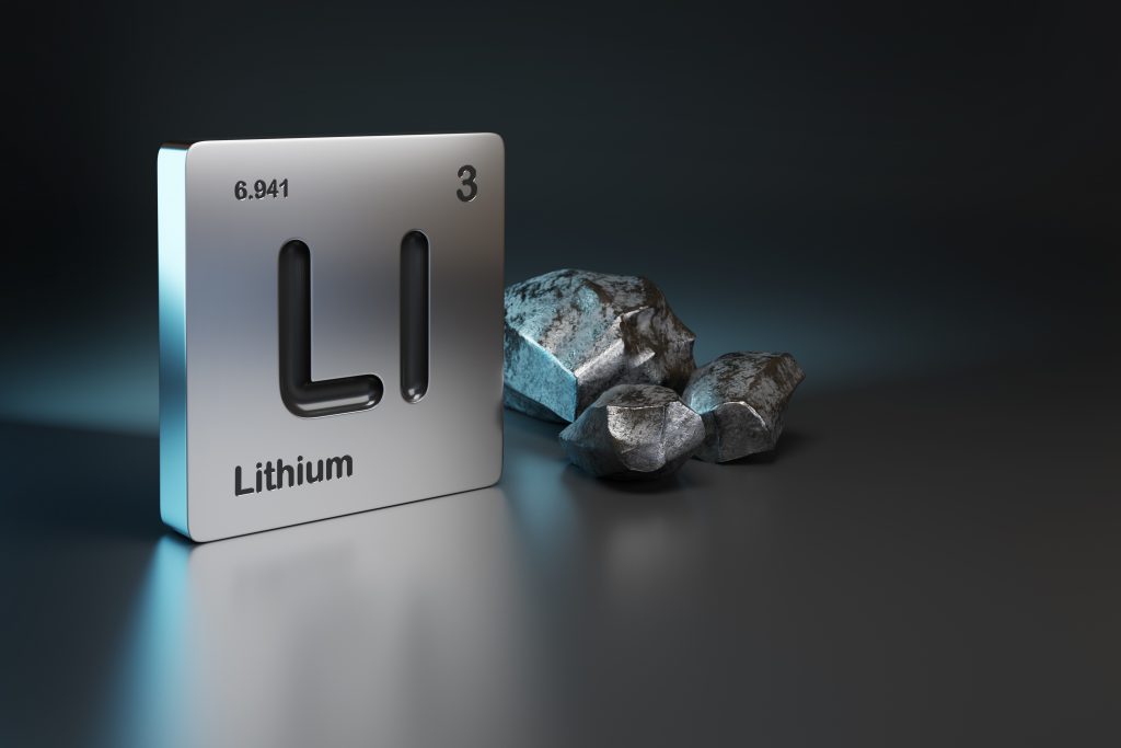 Das Material Lithium als Bestandteil von Batterien.