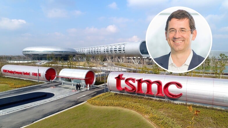 Dr. Christian Koitzsch ist Präsident der geplanten Chipfabrik von TSMC, Bosch, Infineon und NXP in Dresden. © SZ-Montage: TSMC/Bosch