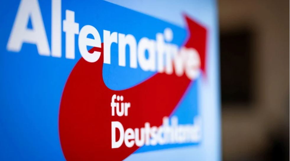 Man sieht einen Schild von der Partei AfD