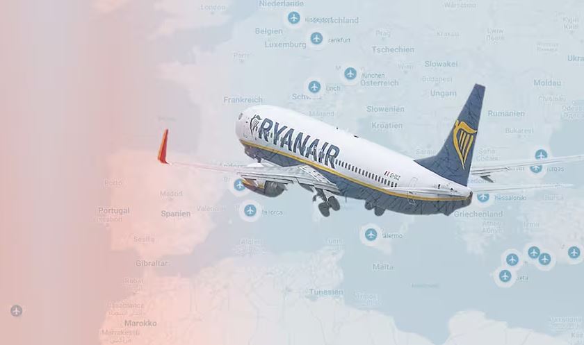 Man sieht ein Ryanair-Flugzeug