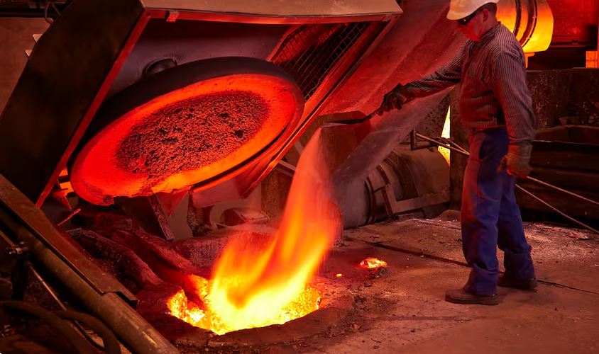 Man sieht einen Handwerker im Eisenwerk Erla