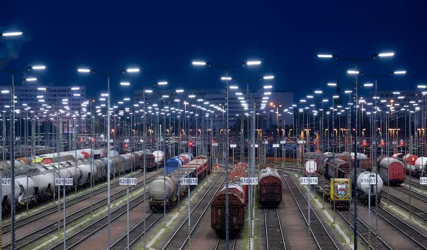 Man sieht im Güterbahnhof in Halle