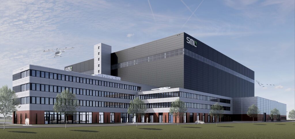 Blick auf die Visualisierung eines modernen Neubaus.