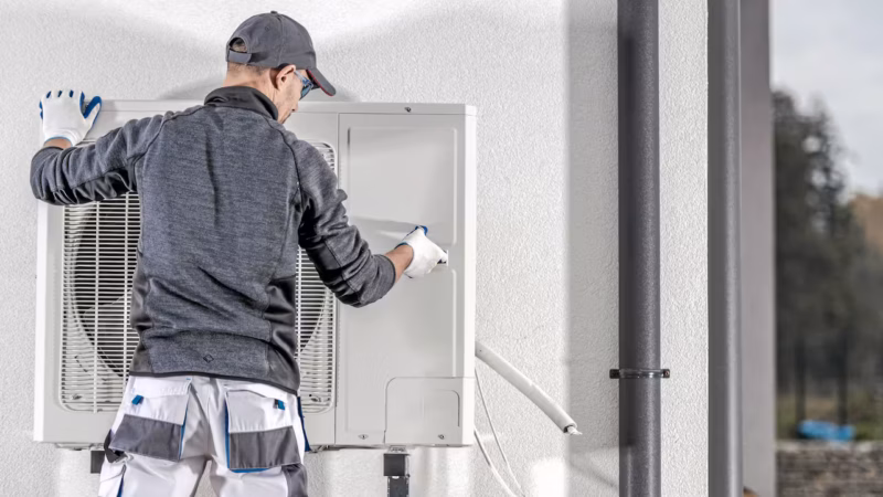 Ein Heizungsmonteur baut eine W&auml;rmepumpe ein.
Quelle: Symbolbild: Tomasz Zajda - stock.adobe.com