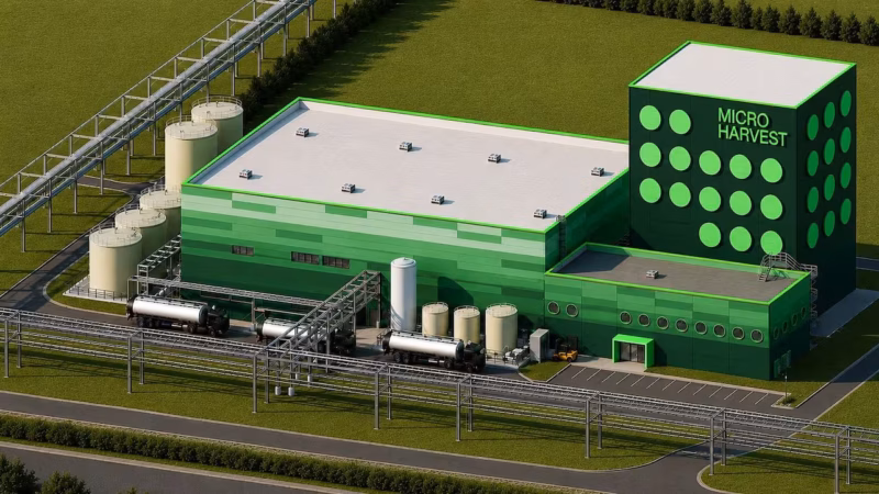 Bioreaktoren statt Sojafelder: Die geplante Micro-Harvest-Anlage in Leuna produziert ab der ersten Jahresh&auml;lfte 2028 j&auml;hrlich rund 15.000 Tonnen mikrobielles Protein.
Quelle: Drees & Sommer SE